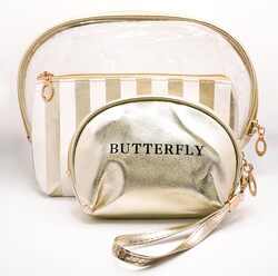 Butterfly 3pcs. Cosmetic Bag for women - Gold